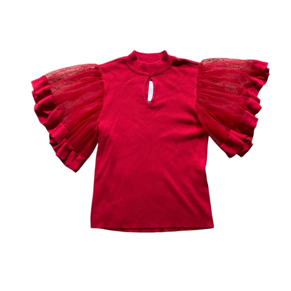 NWT New York & Co Red Butterfly Sleeve Blouse